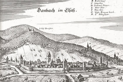 Matthäus Merian, vue de Dambach-la-Ville – Topographia Germaniae, 1644
